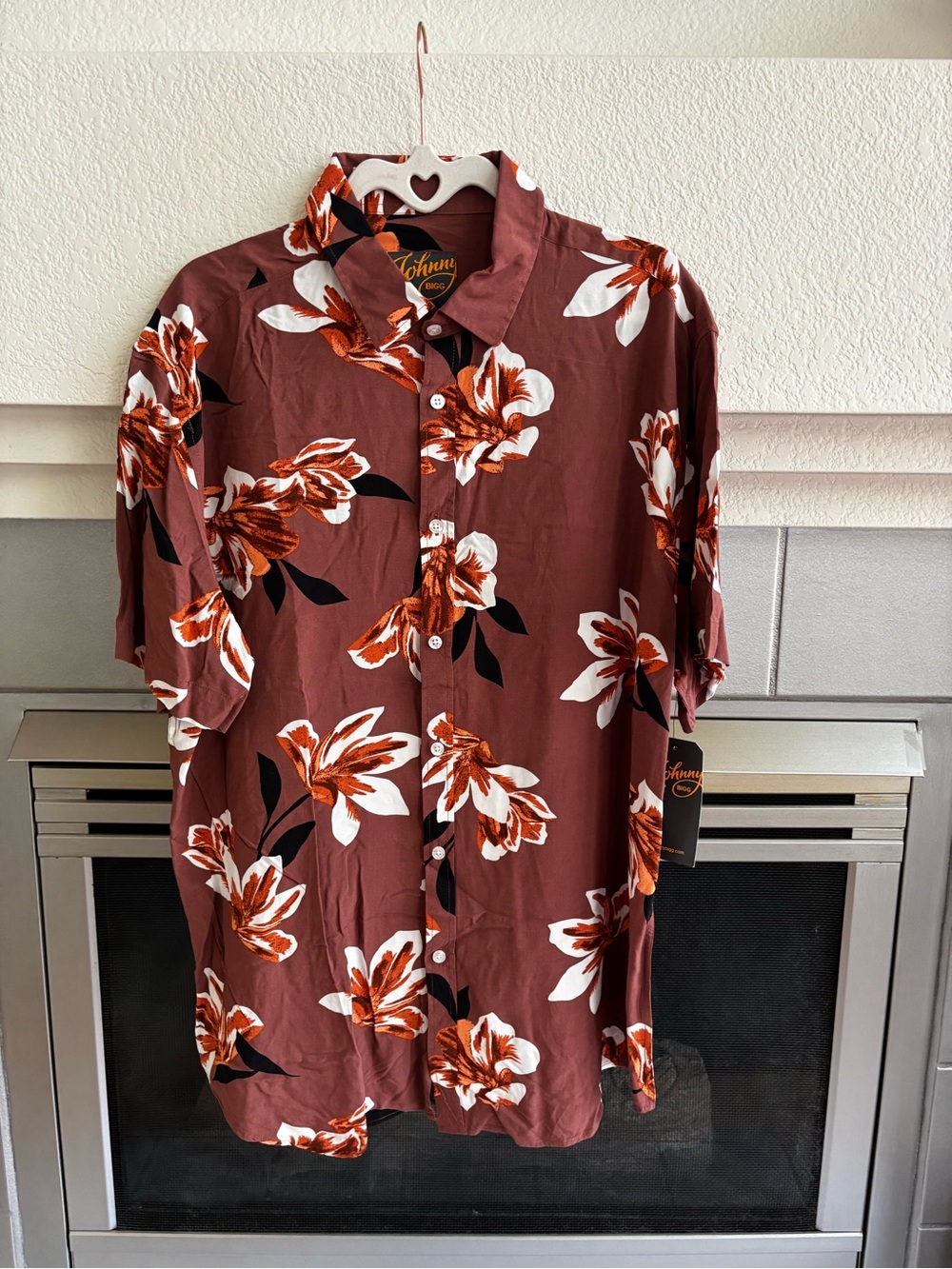 JOHNNY BIGG Men’s Short Sleeve Floral Shirt Rust Brown NEW WITH TAGS Size XL